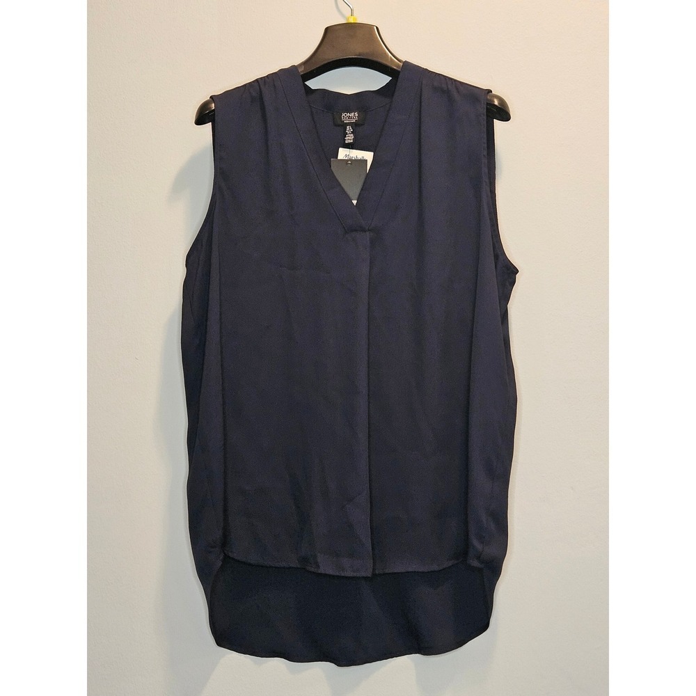 Jones New York Signature Navy V-Neck Sleeveless Blouse Size Large